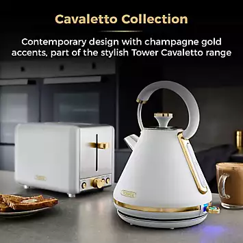 Tower Cavaletto 1.7L Pyramid Kettle with Fast Boil 3000W T10044WHT - Optic White and Champagne | Kaleidoscope