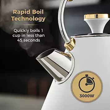 Tower Cavaletto 1.7L Pyramid Kettle with Fast Boil 3000W T10044WHT - Optic White and Champagne | Kaleidoscope