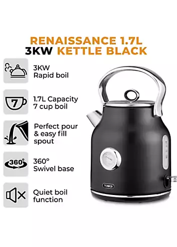 Tower Renaissance 1.7L 3KW Kettle - Black | Kaleidoscope