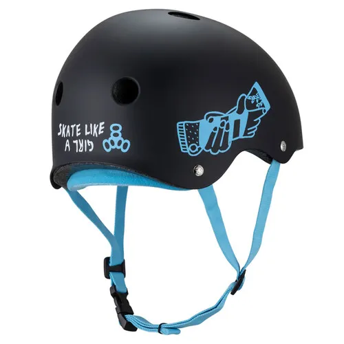 Triple 8 Skateboard Helmet Certified Sweatsaver Skate Like a Girl Black/Blue Size L/XL