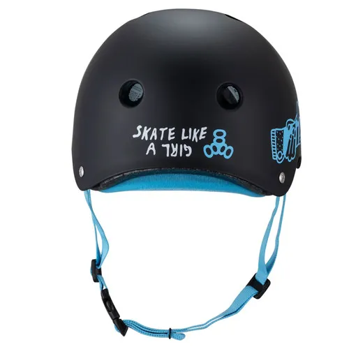 Triple 8 Skateboard Helmet Certified Sweatsaver Skate Like a Girl Black/Blue Size L/XL