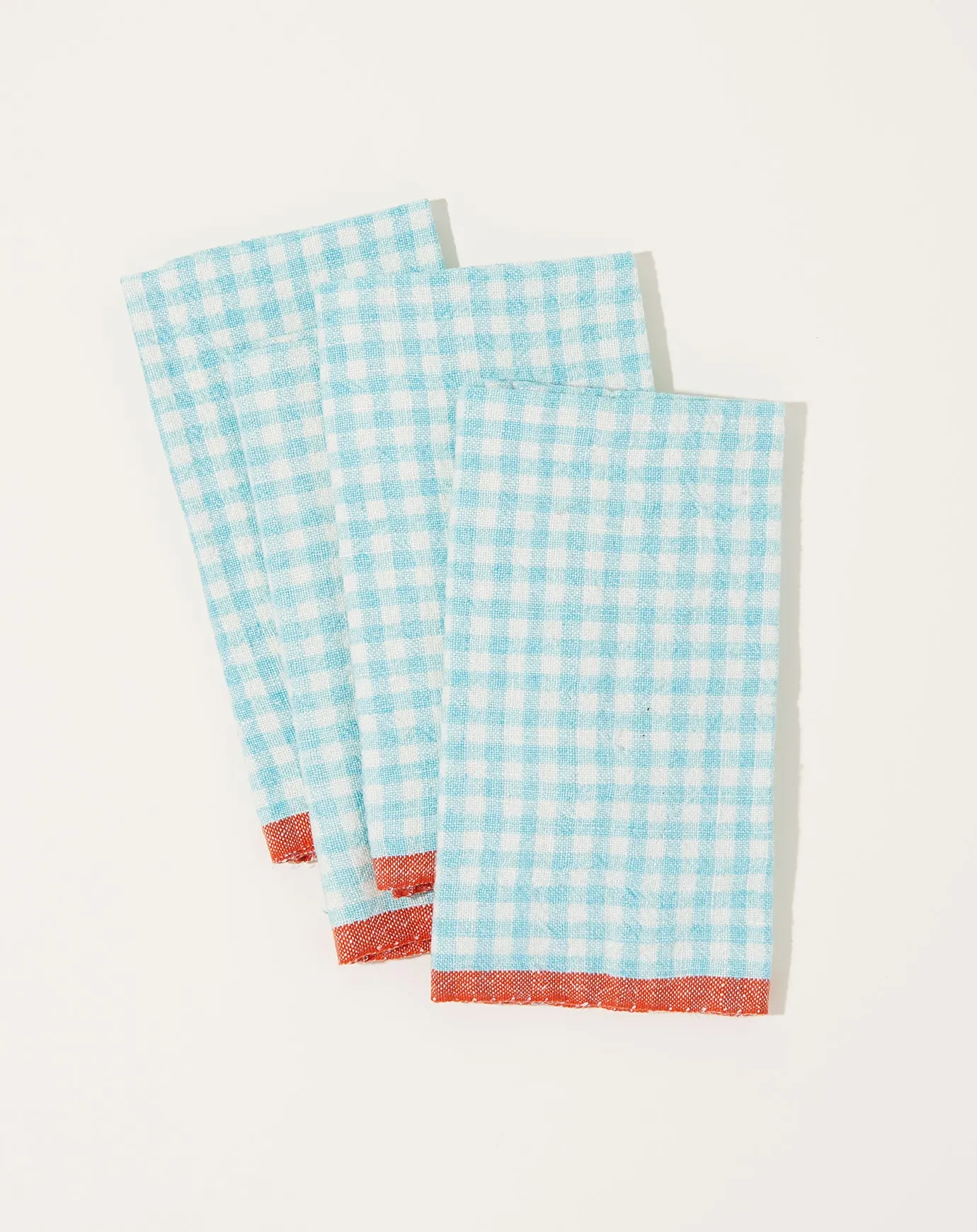 Two-Tone Gingham Napkins in Aqua & Orange, Set of 4