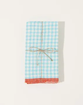 Two-Tone Gingham Napkins in Aqua & Orange, Set of 4