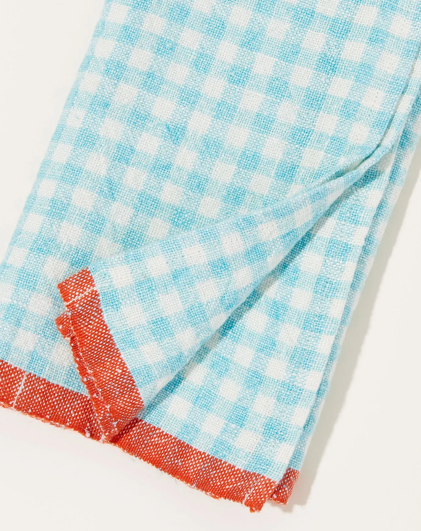 Two-Tone Gingham Napkins in Aqua & Orange, Set of 4