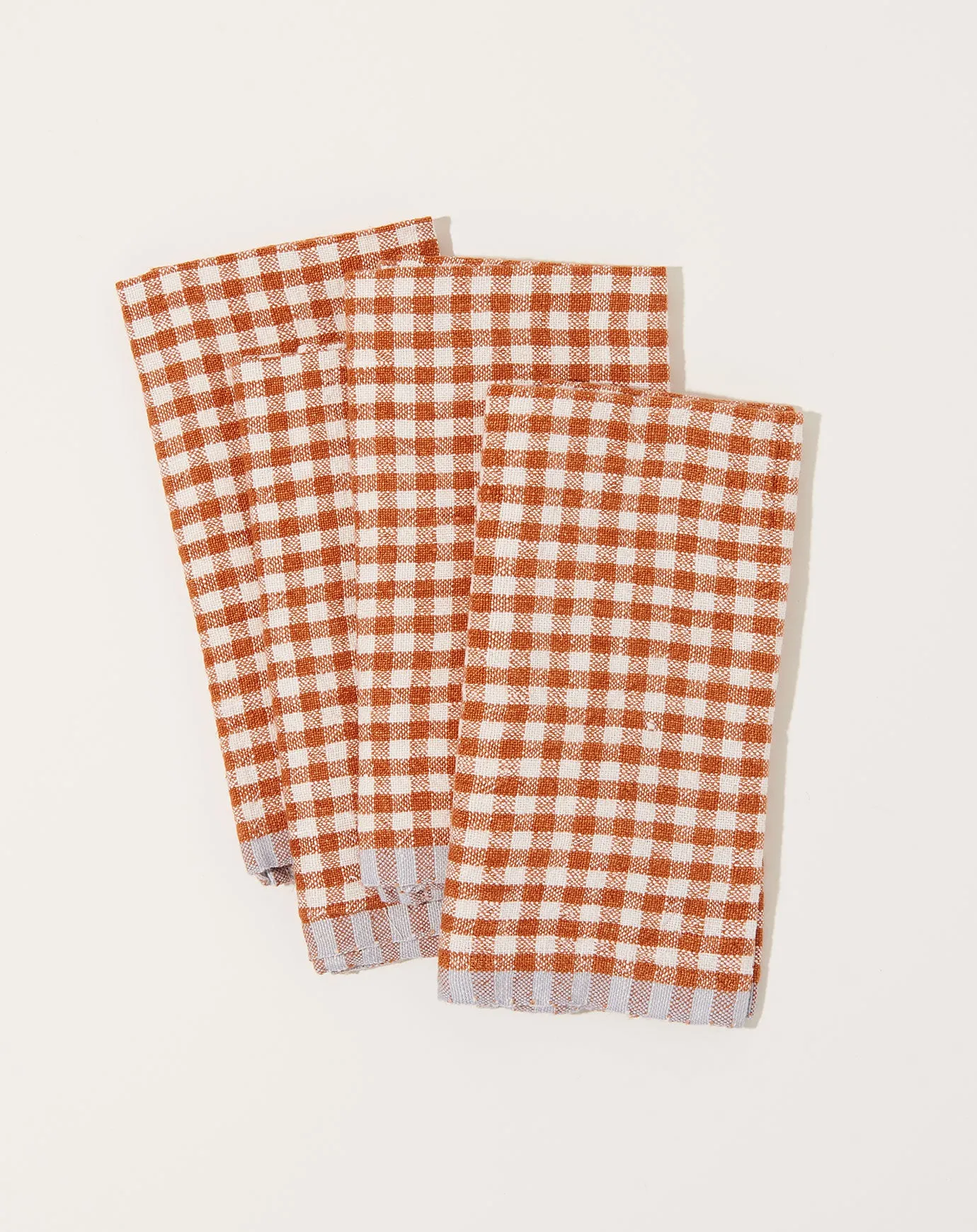 Two-Tone Gingham Napkins in Cognac & Blue, Set of 4