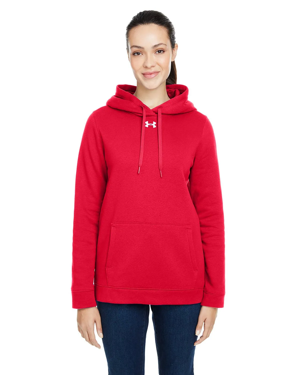 Under Armour Ladies Hustle Pullover Hooded Sweatshirt 1300261 RED/ WHITE 600