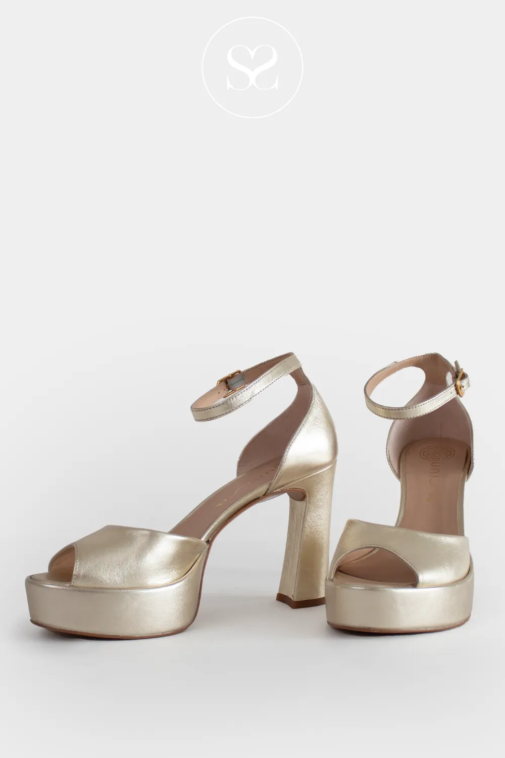 UNISA VEJER GOLD LEATHER PLATFORM SANDALS