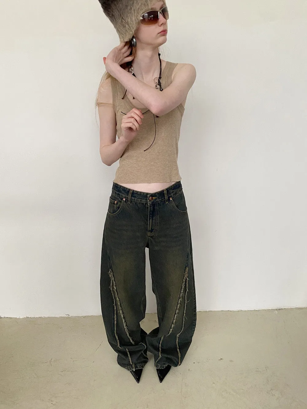 Unisex Denim Casual Wide Loose Flare-Pants