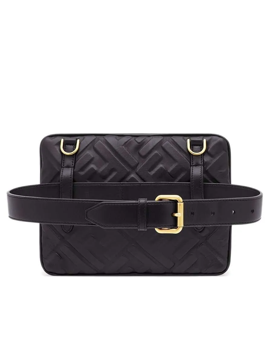 Upside Down Bag In Black Embossed Leather