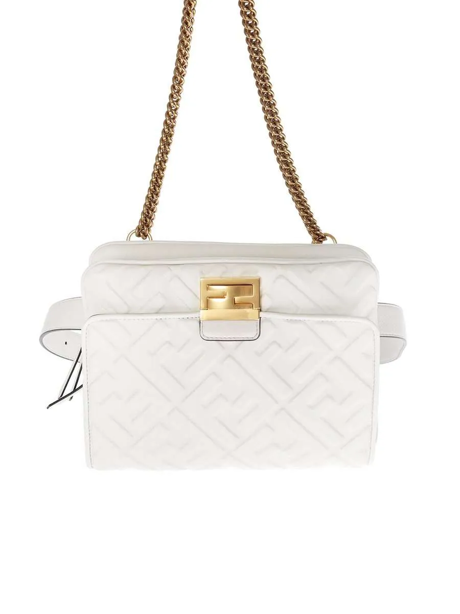 Upside Down Bag In White Embossed Leather