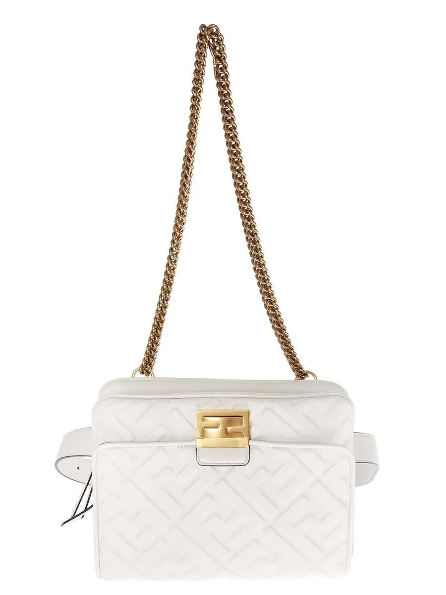 Upside Down Bag In White Embossed Leather