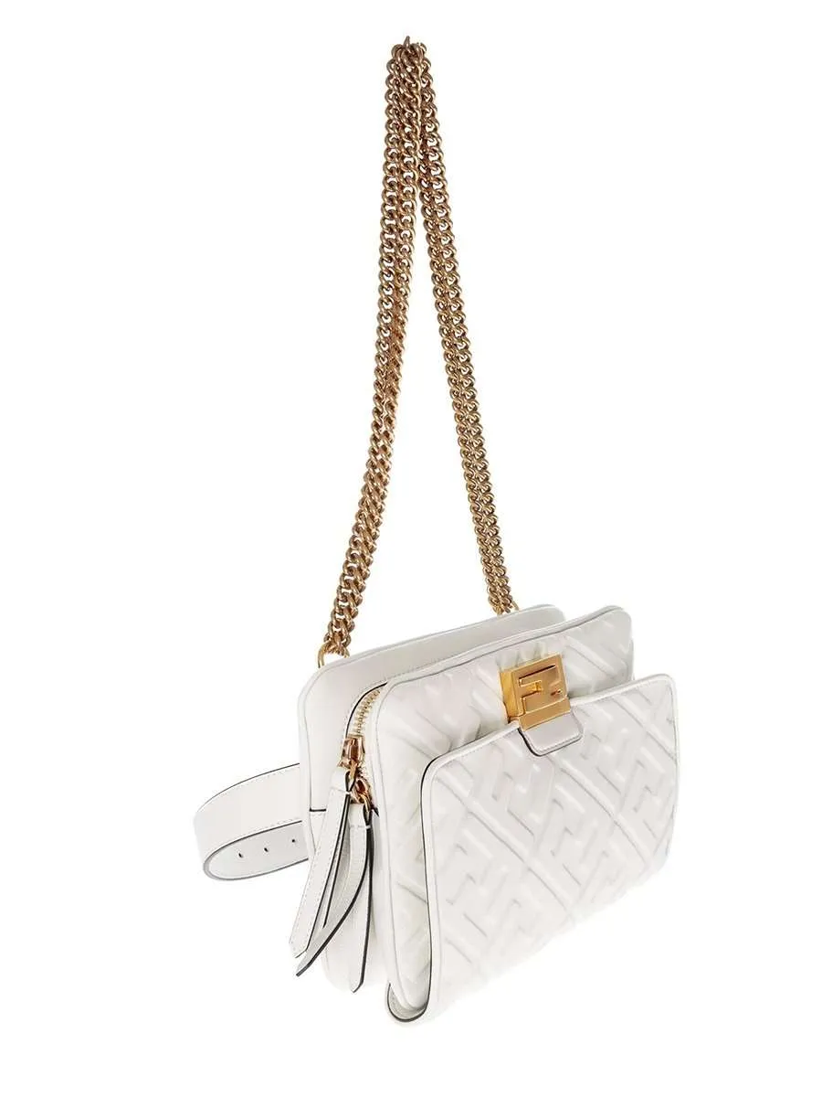 Upside Down Bag In White Embossed Leather