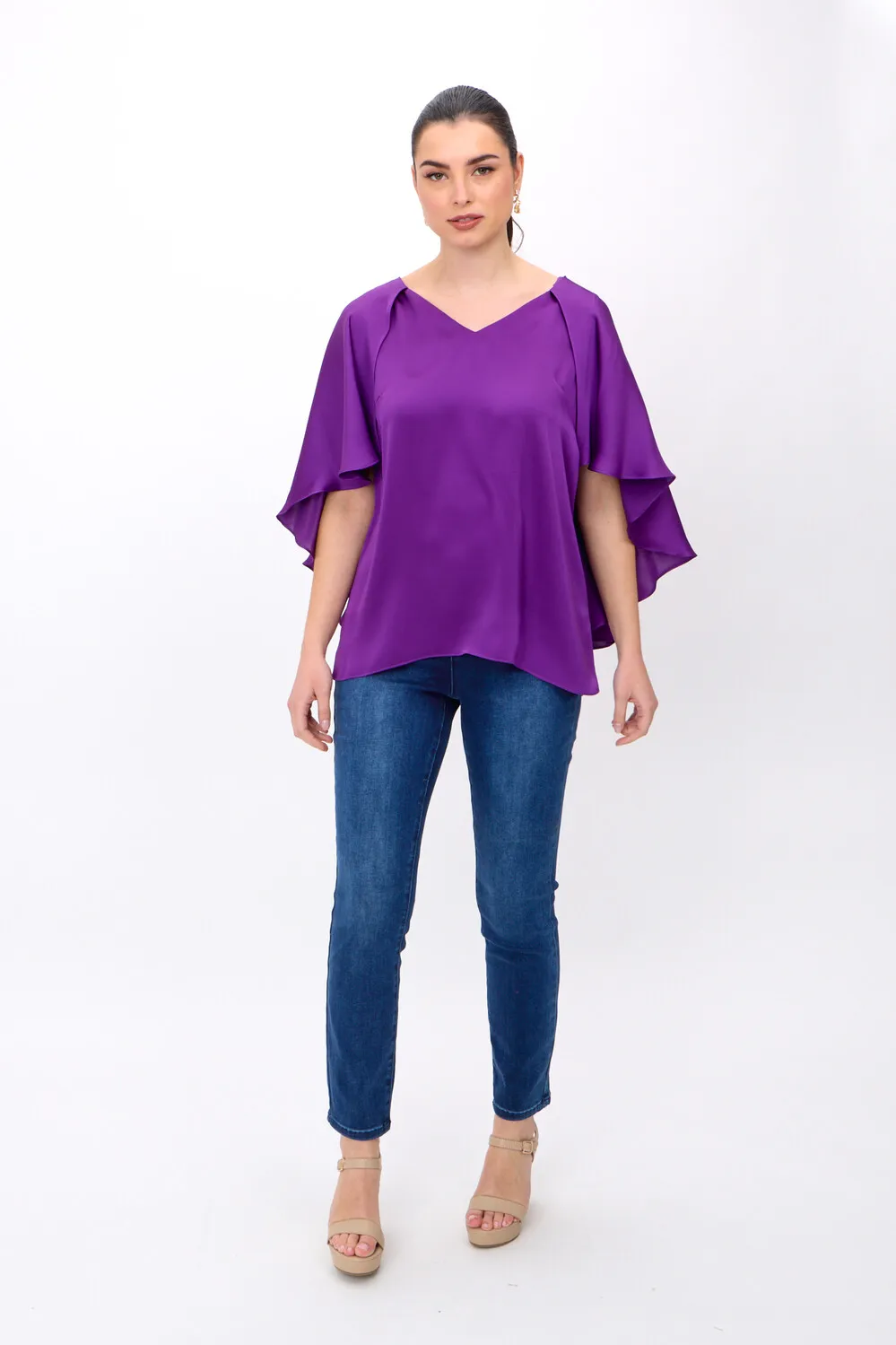 V-neck Flutter Sleeve Pullover Style 242202