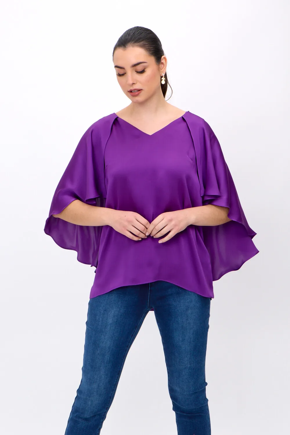 V-neck Flutter Sleeve Pullover Style 242202