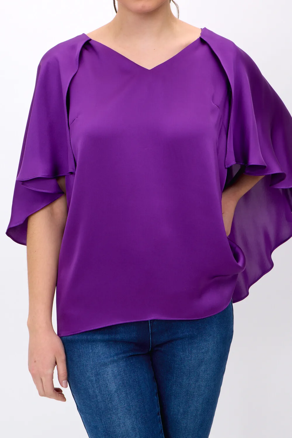 V-neck Flutter Sleeve Pullover Style 242202