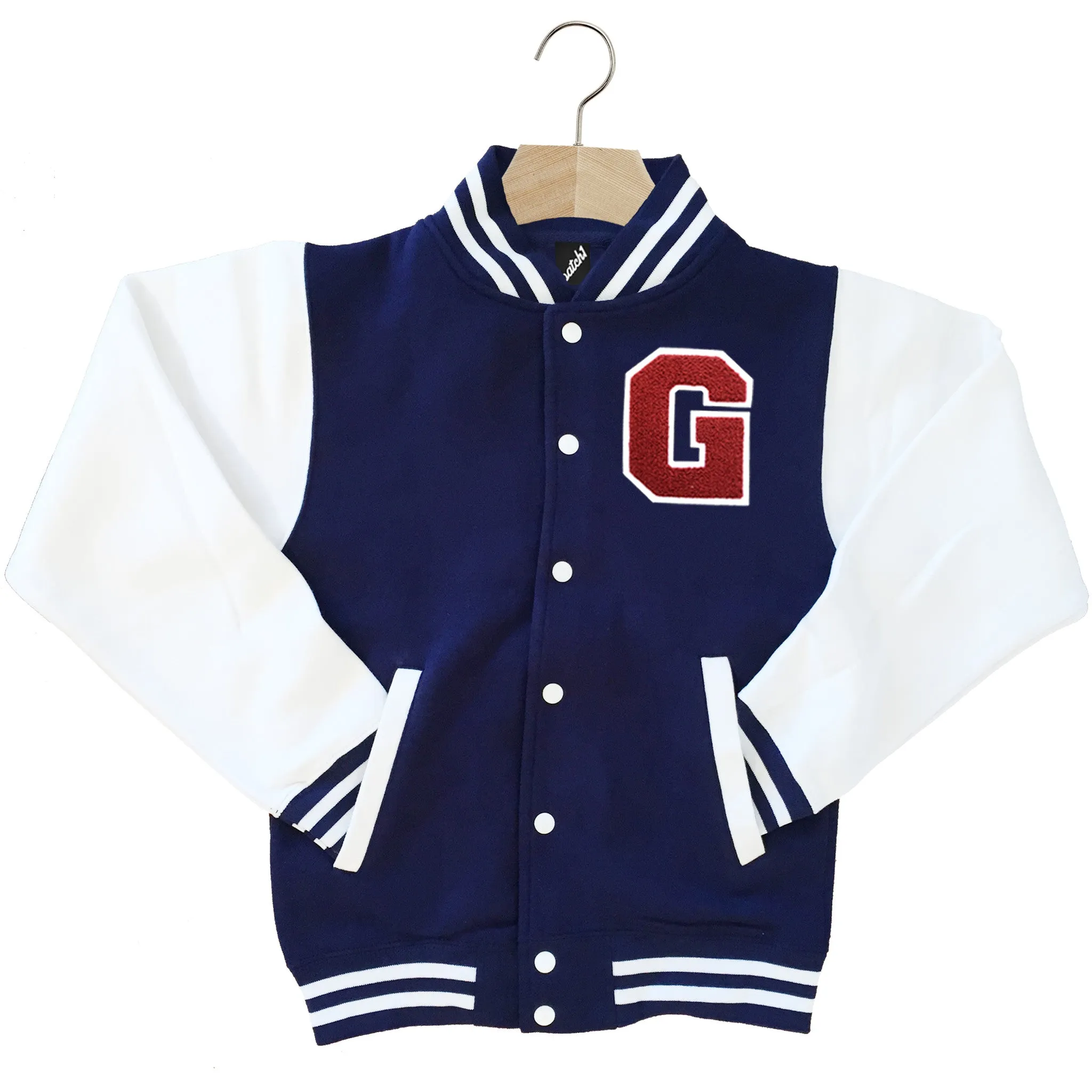 VARSITY BASEBALL JACKET UNISEX PERSONALISED WITH GENUINE US COLLEGE LETTER G