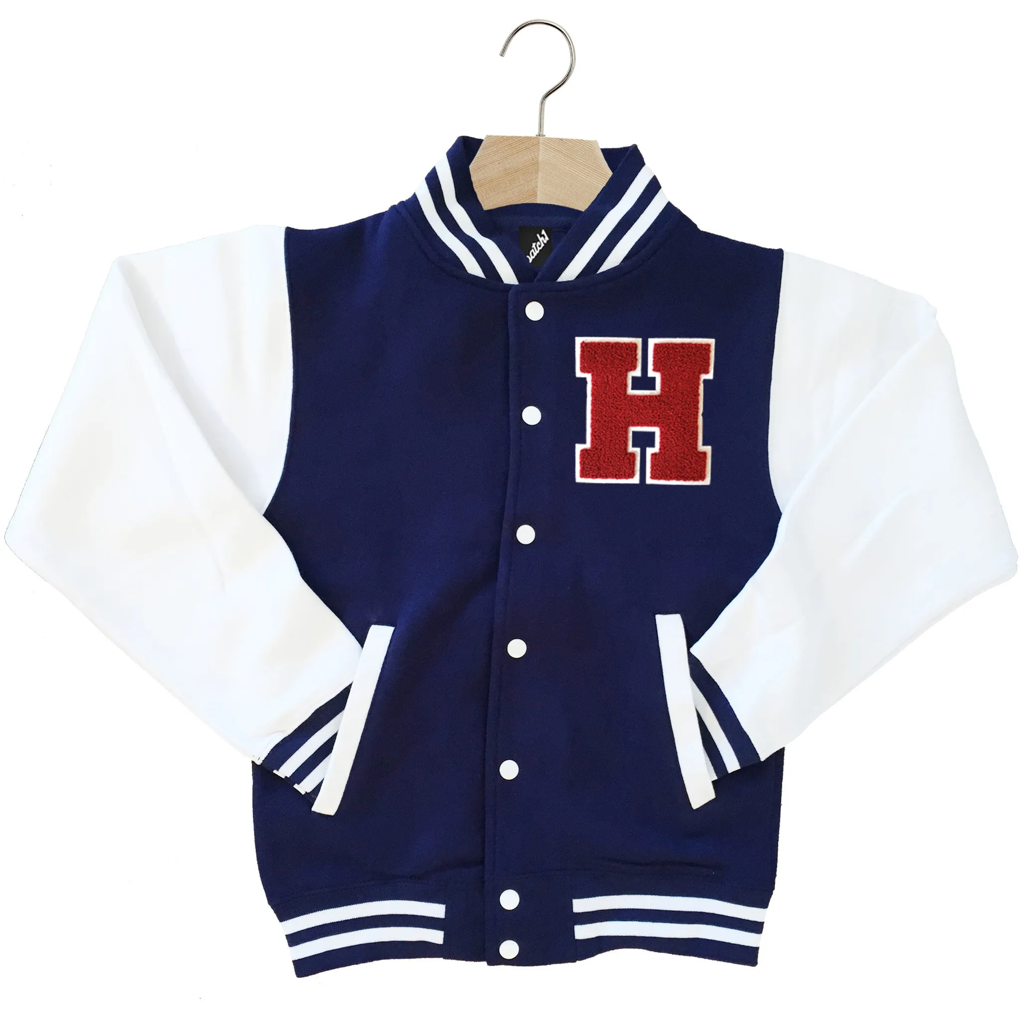 VARSITY BASEBALL JACKET UNISEX PERSONALISED WITH GENUINE US COLLEGE LETTER H