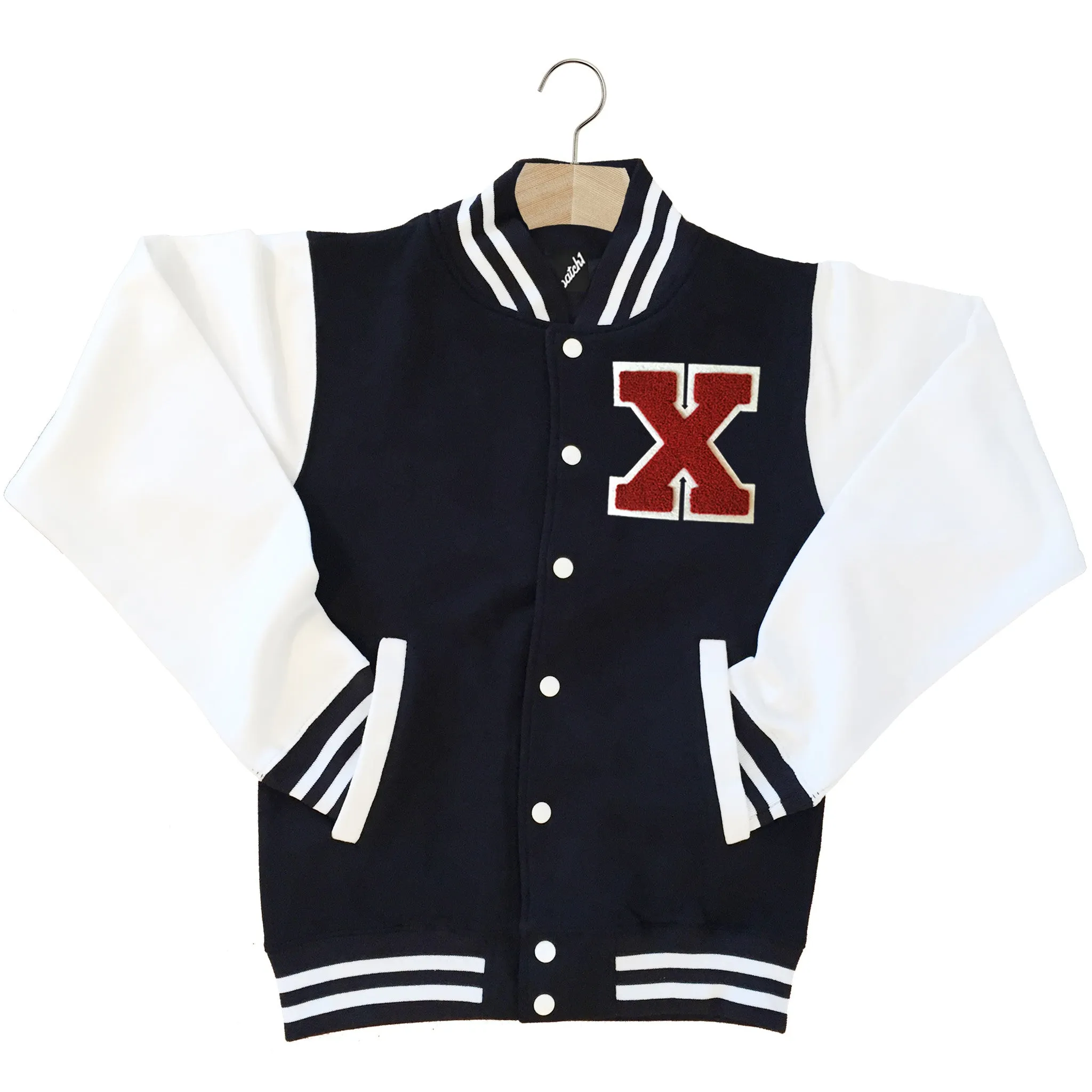 VARSITY BASEBALL JACKET UNISEX PERSONALISED WITH GENUINE US COLLEGE LETTER X