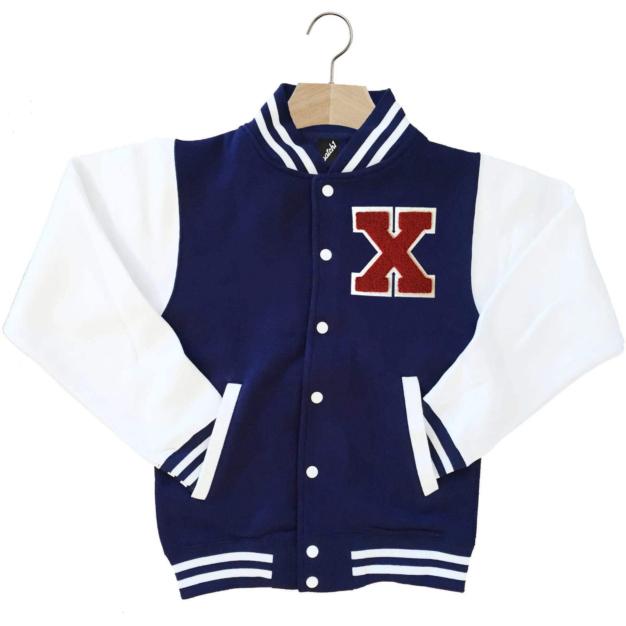 VARSITY BASEBALL JACKET UNISEX PERSONALISED WITH GENUINE US COLLEGE LETTER X