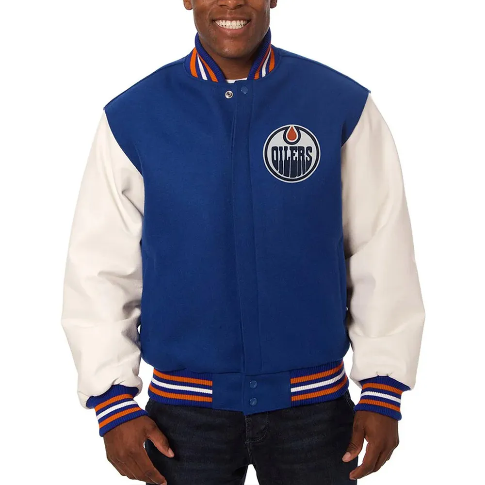 Varsity Edmonton Oilers Royal Blue and White Two-Tone Jacket