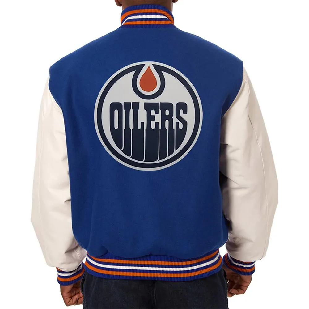 Varsity Edmonton Oilers Royal Blue and White Two-Tone Jacket