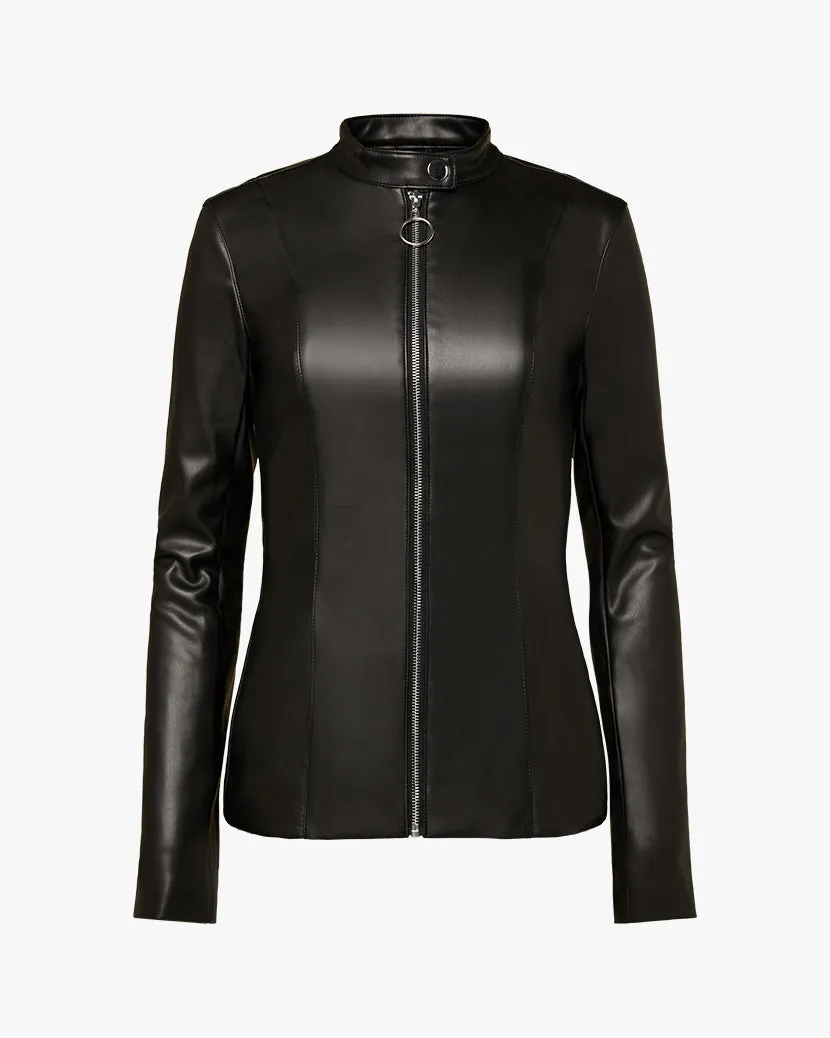 Vegan Leather Fitted Moto Jacket | Black