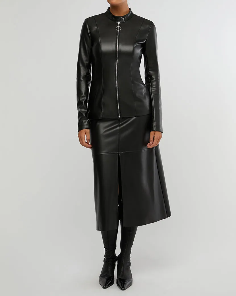 Vegan Leather Fitted Moto Jacket | Black