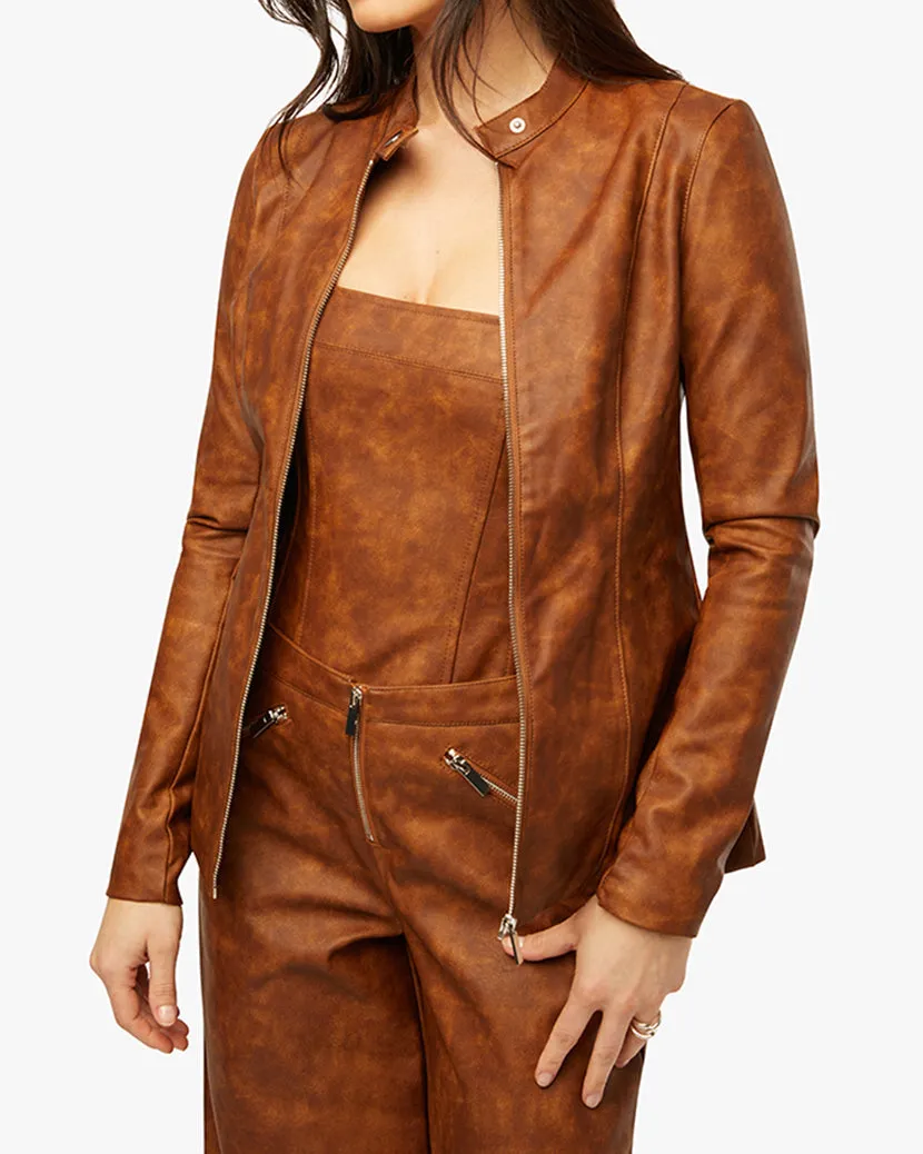 Vegan Leather Moto Jacket | Brown