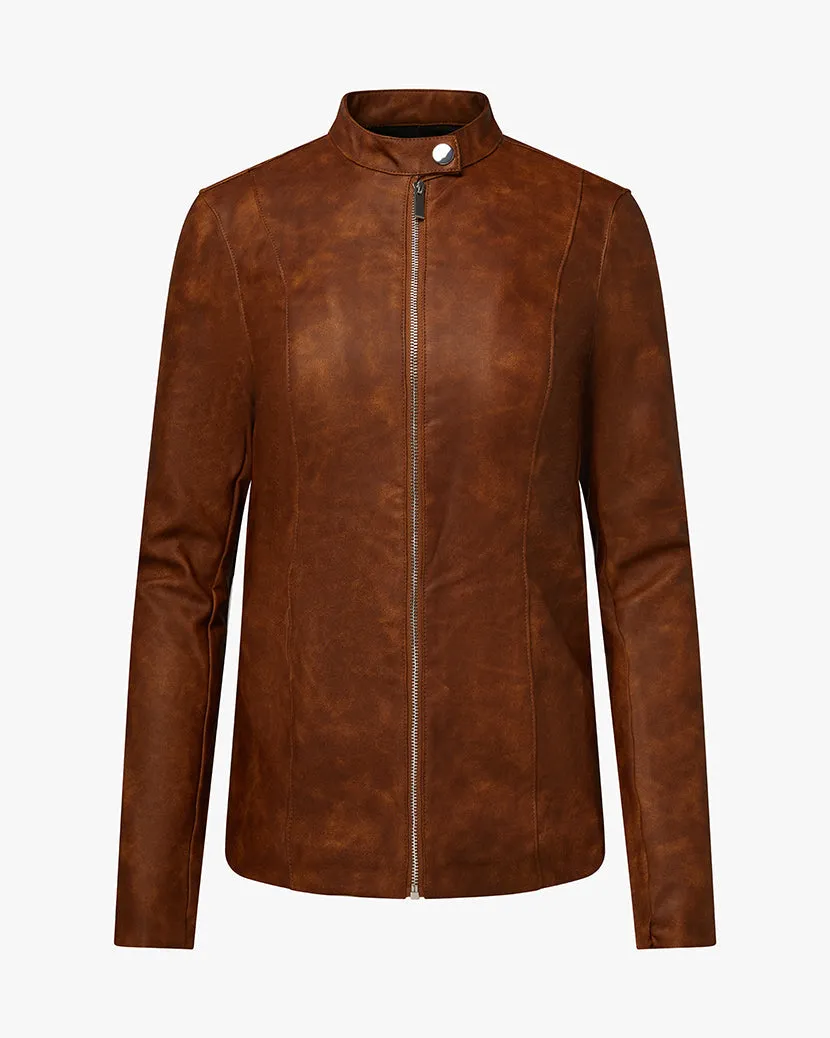 Vegan Leather Moto Jacket | Brown