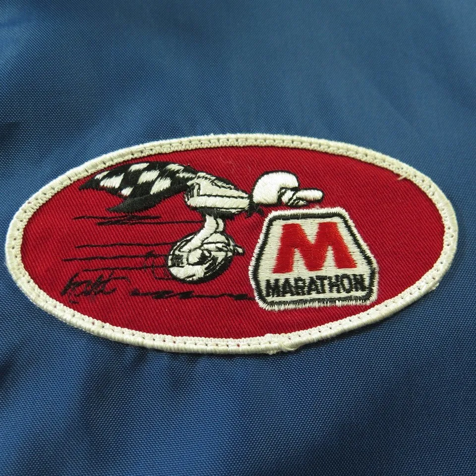 Vintage 70s Marathon Racing Jacket Mens M Stripe Patch Swingster USA