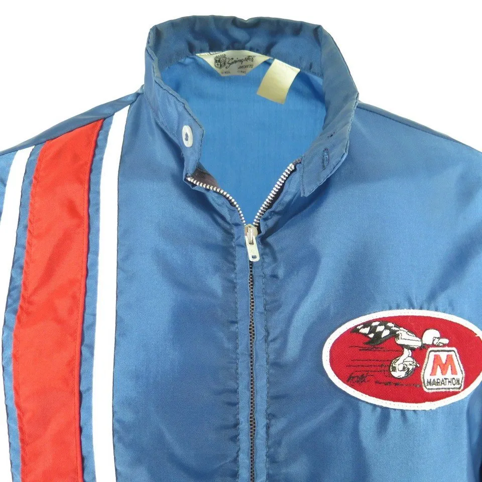 Vintage 70s Marathon Racing Jacket Mens M Stripe Patch Swingster USA