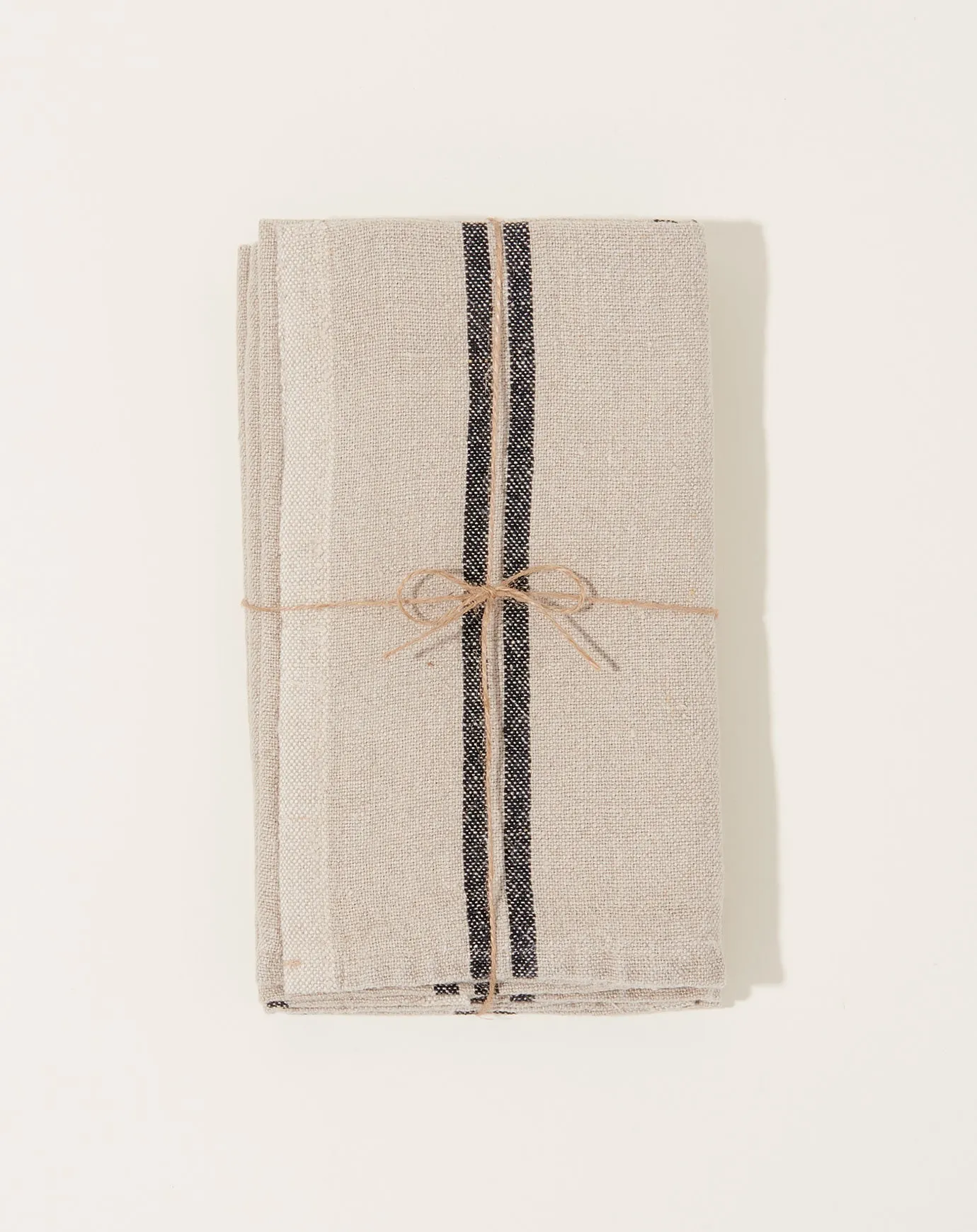 Vintage Linen Stripe Napkins in Natural and Black, Set of 4