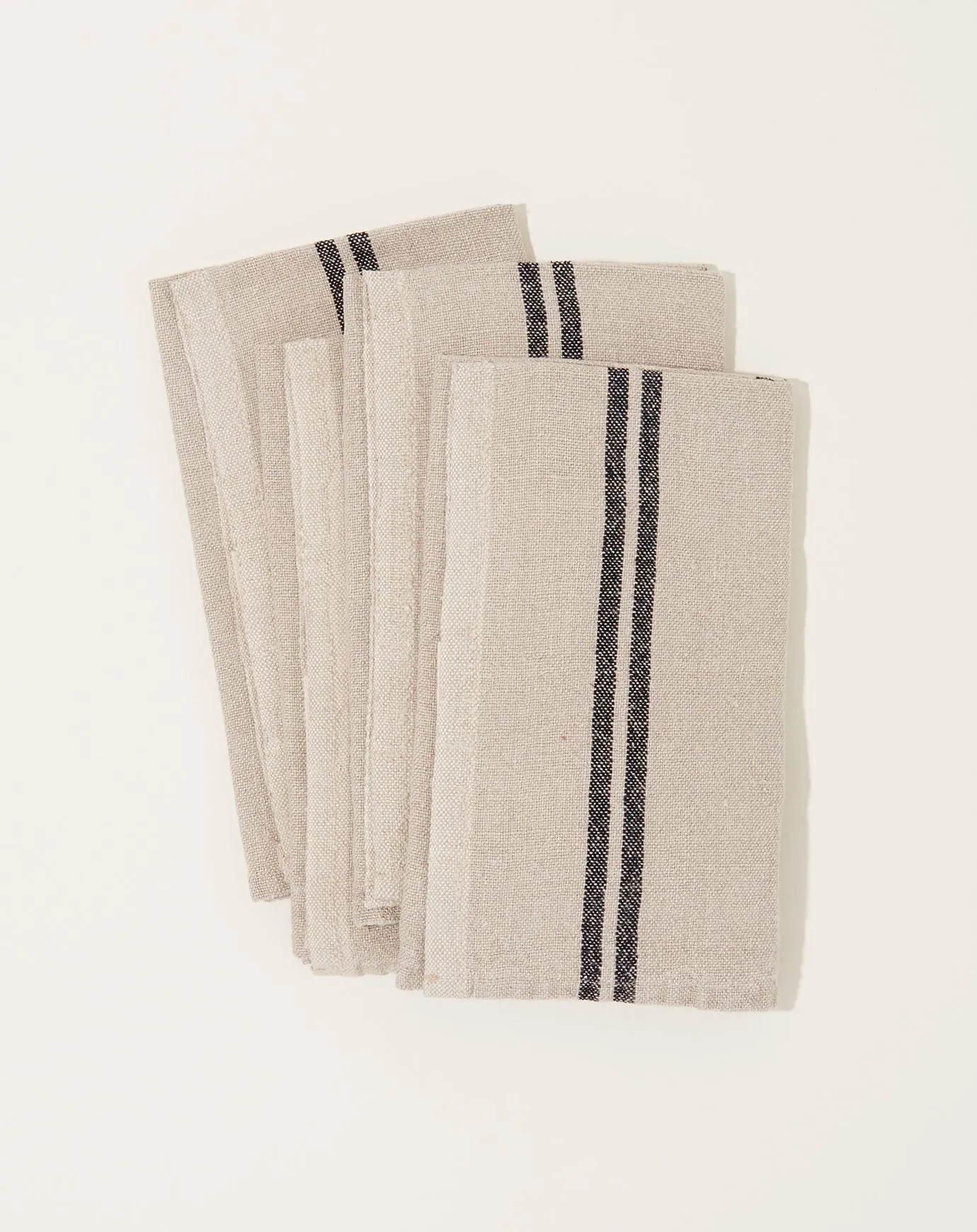 Vintage Linen Stripe Napkins in Natural and Black, Set of 4