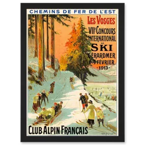 Wall Art & Pictures | Advert Ski Contest Vosges France Alpine Club Winter Sport A4 Artwork Framed Wall Art Print | Artery8