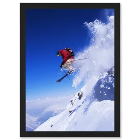 Wall Art & Pictures | Skier Ski Jumping Snow Sport Sky A4 Artwork Framed Wall Art Print | Artery8