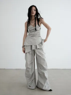 Wide-Leg Casual Pants With Detachable Lotus Skirt