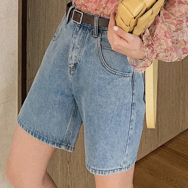 Women Denim Shorts High Waist Belted Loose Short Jeans Mom Shorts