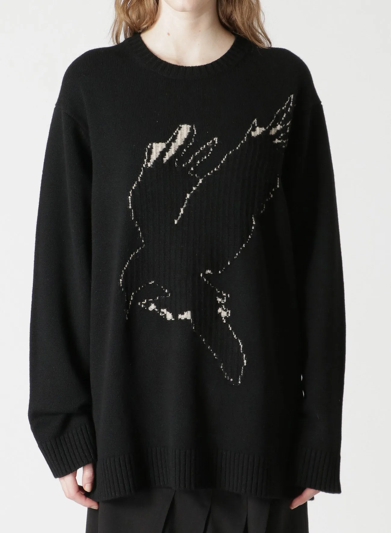 WOOL CROW MOTIF PULLOVER