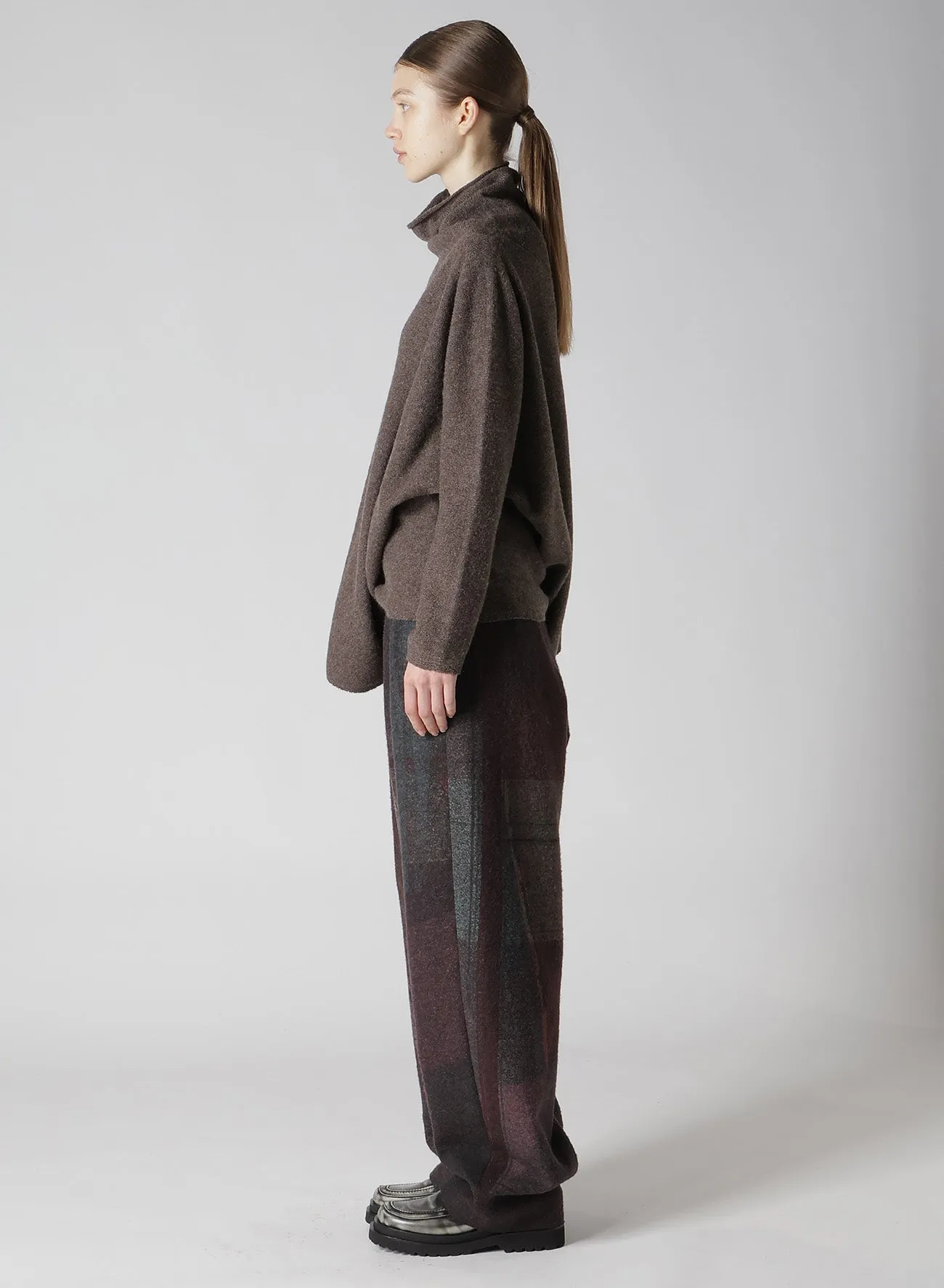 WOOL JERSEY DRAPE COLLAR PULLOVER