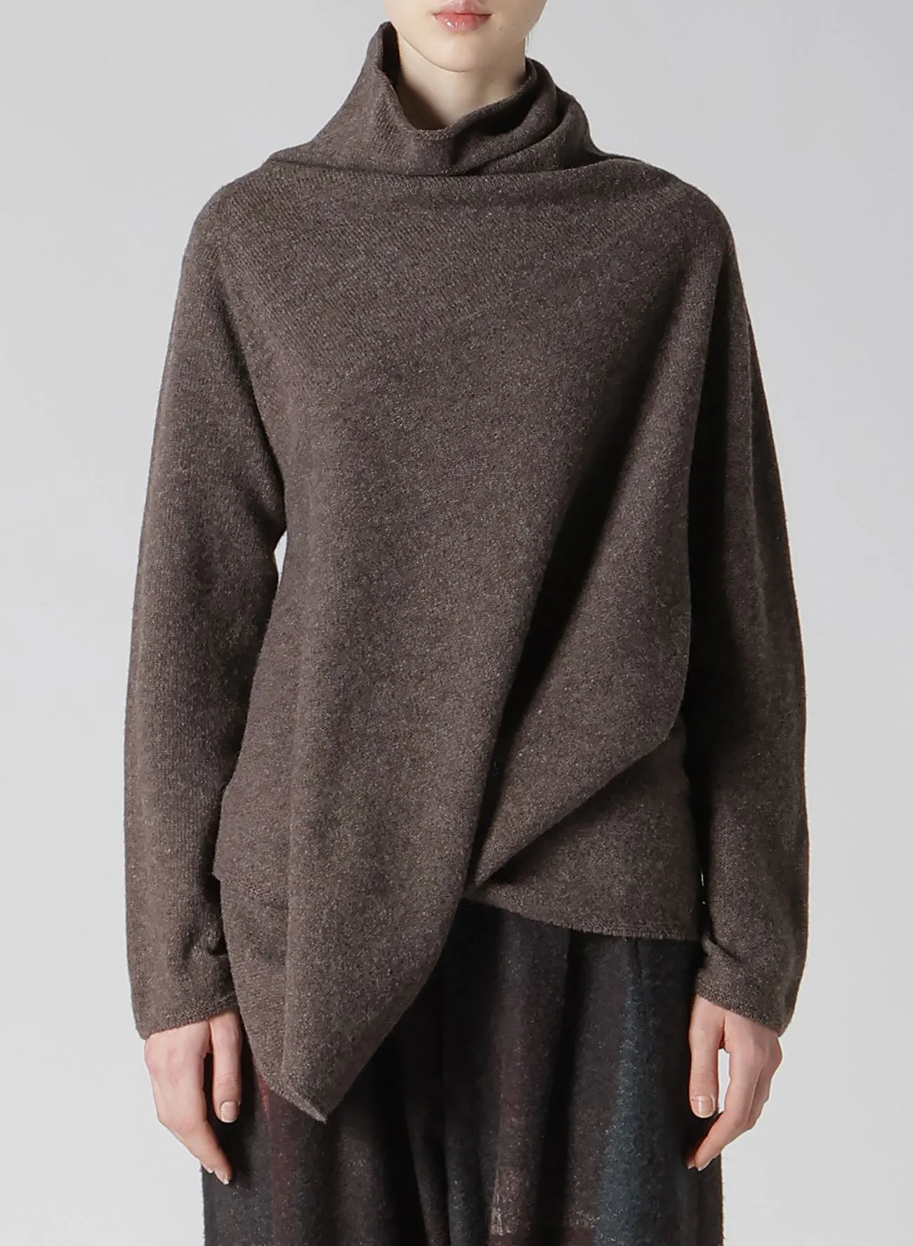 WOOL JERSEY DRAPE COLLAR PULLOVER