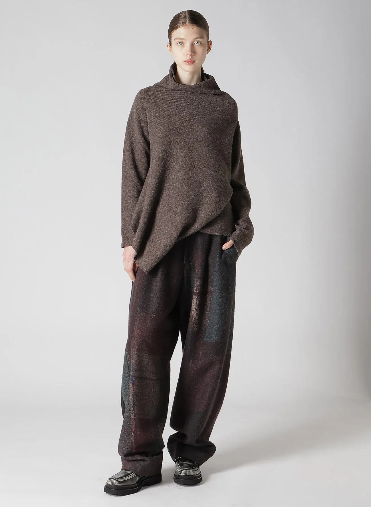 WOOL JERSEY DRAPE COLLAR PULLOVER