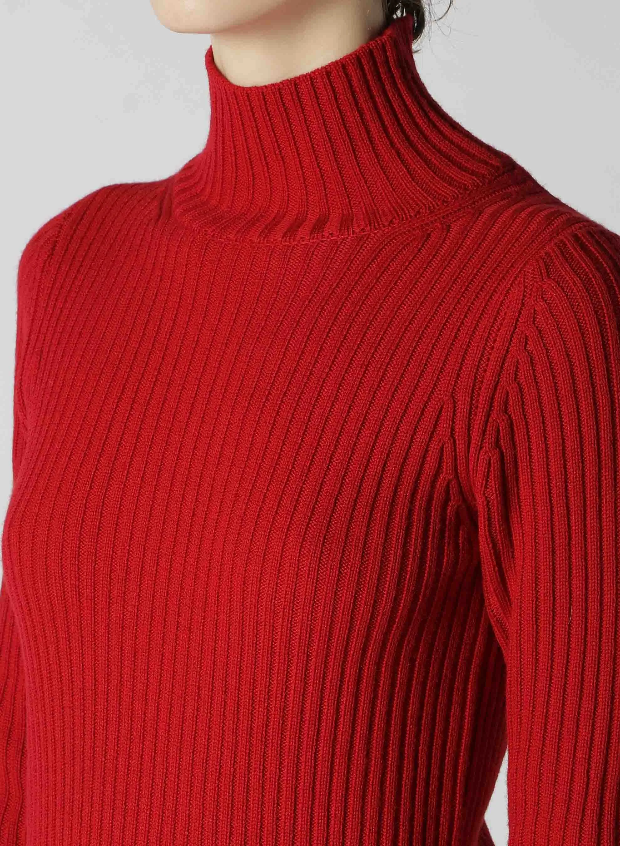 WOOL RIB HIGH NECK PULLOVER