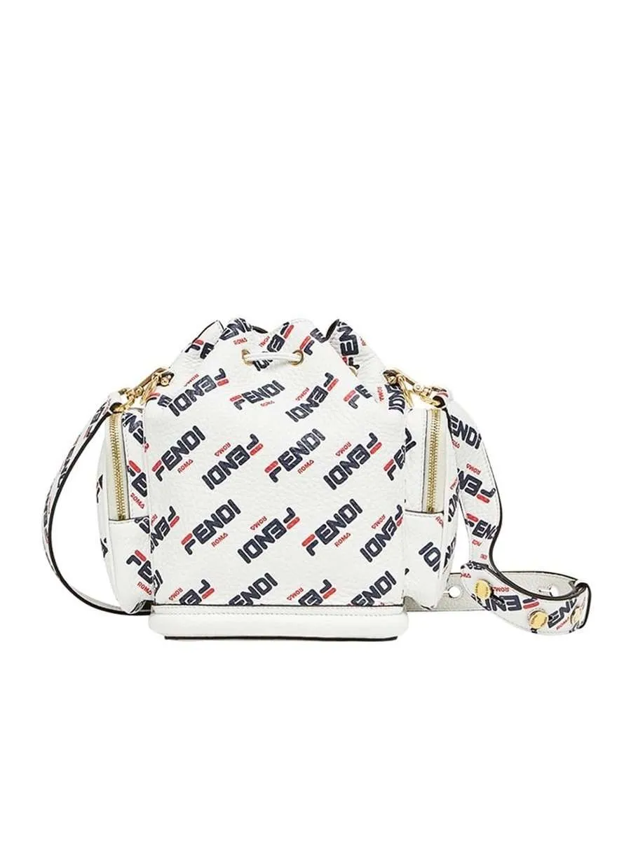 X Fila Mon Tresor Mania Logo White Leather Bucket Bag