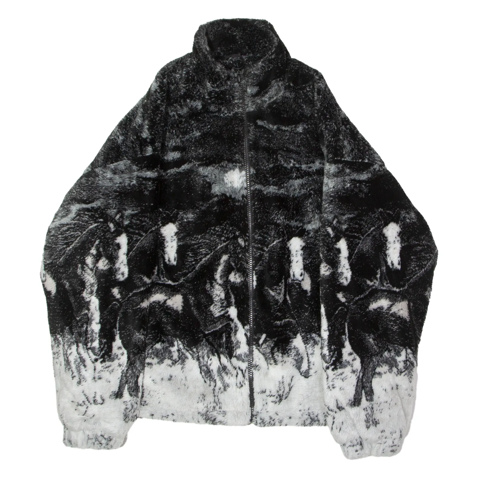 ZARA Horse Scene Mens Fleece Jacket Black Crazy Pattern XL