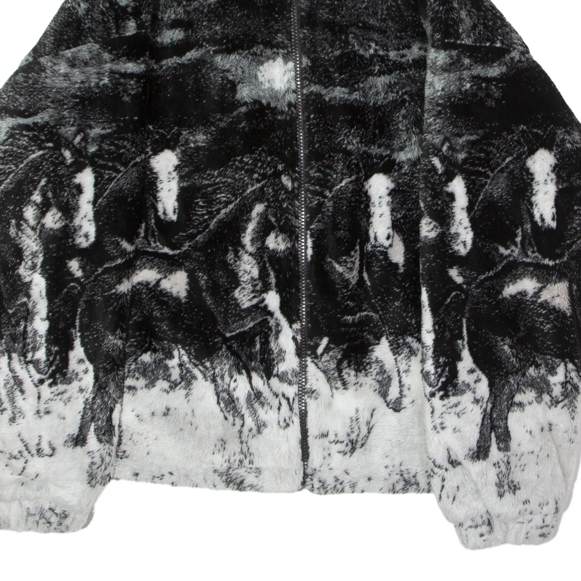 ZARA Horse Scene Mens Fleece Jacket Black Crazy Pattern XL